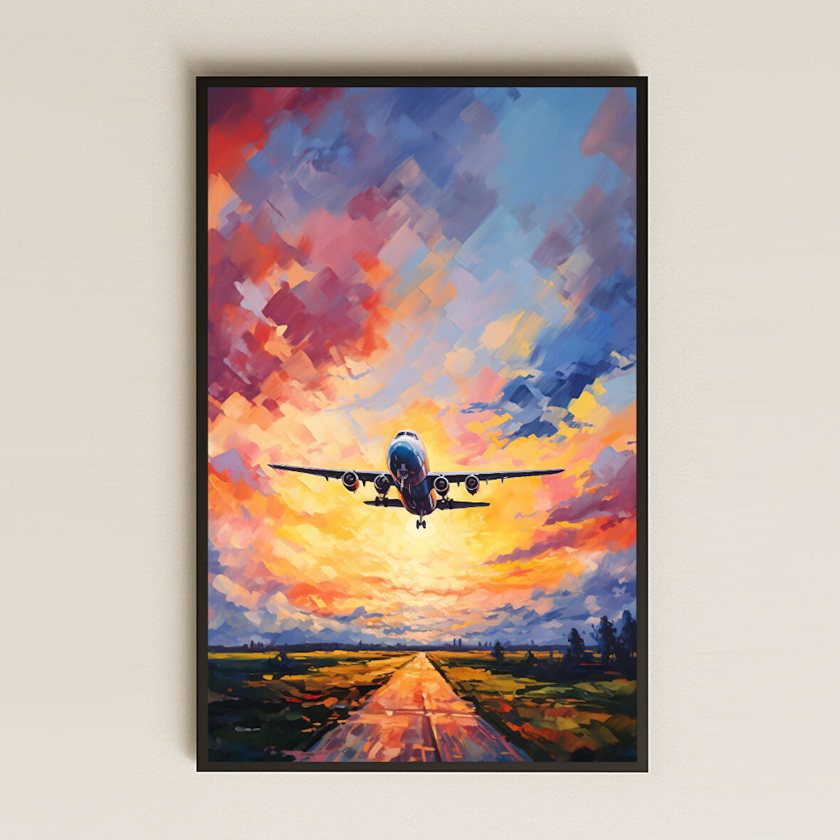 Gün Batımında Kalkış Temalı Tablo - UV Baskılı Modern Sanat