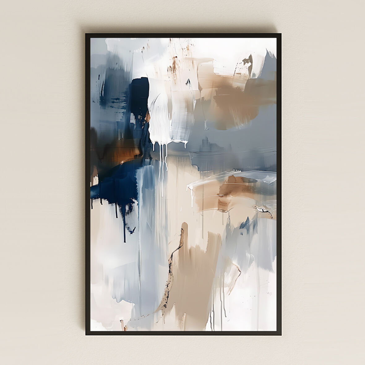 Bej ve Lacivert Soyut Tablo - UV Baskılı Modern Sanat
