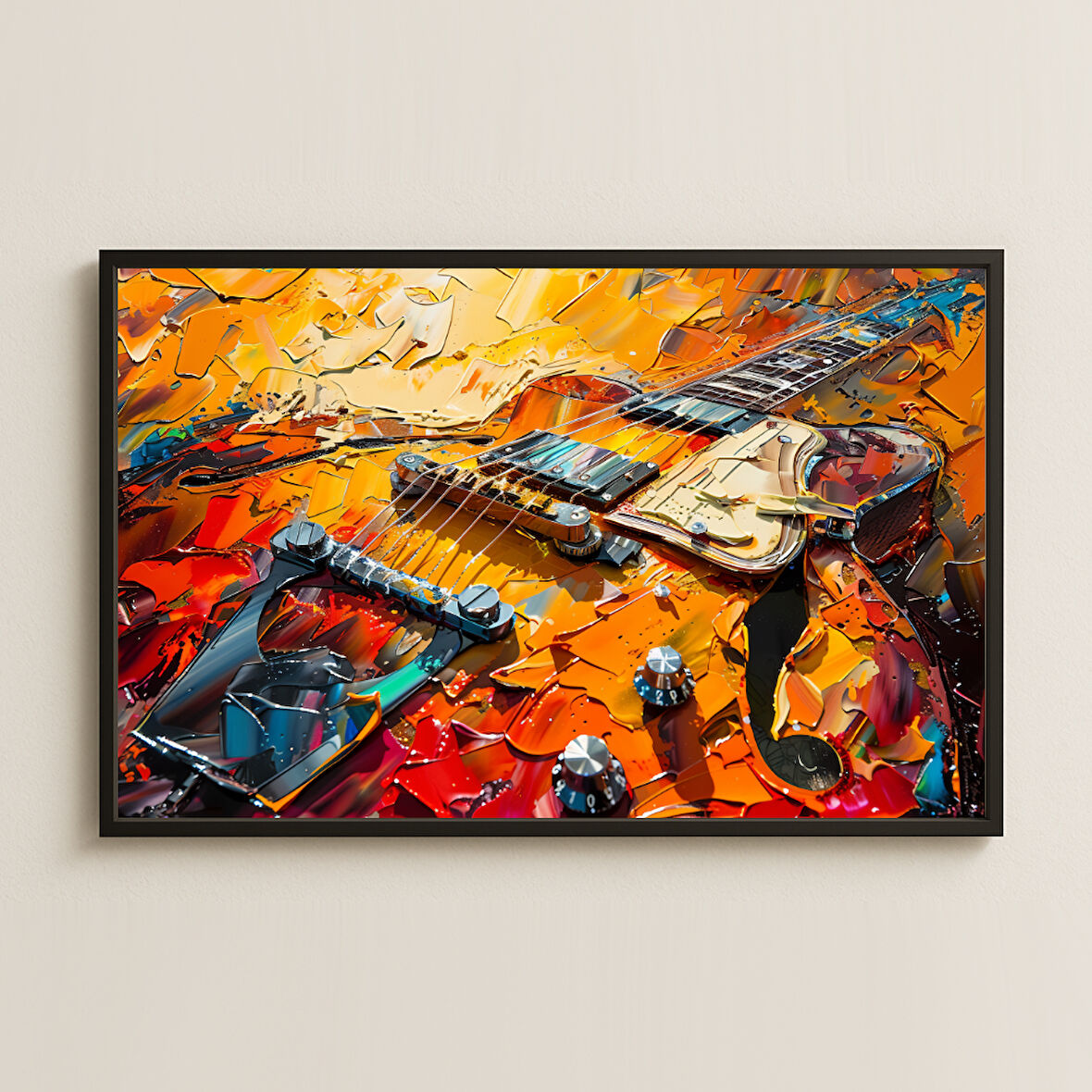 Gitar Temalı Renkli Tablo - UV Baskılı Enerjik Sanat