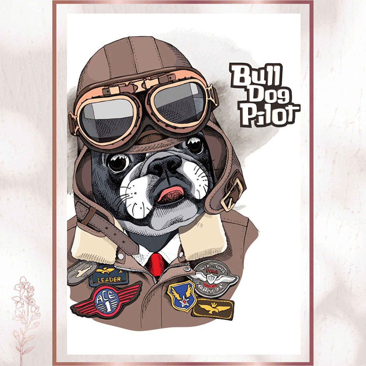 Bulldog Pilot - Sevimli ve Karizmatik Vintage Poster