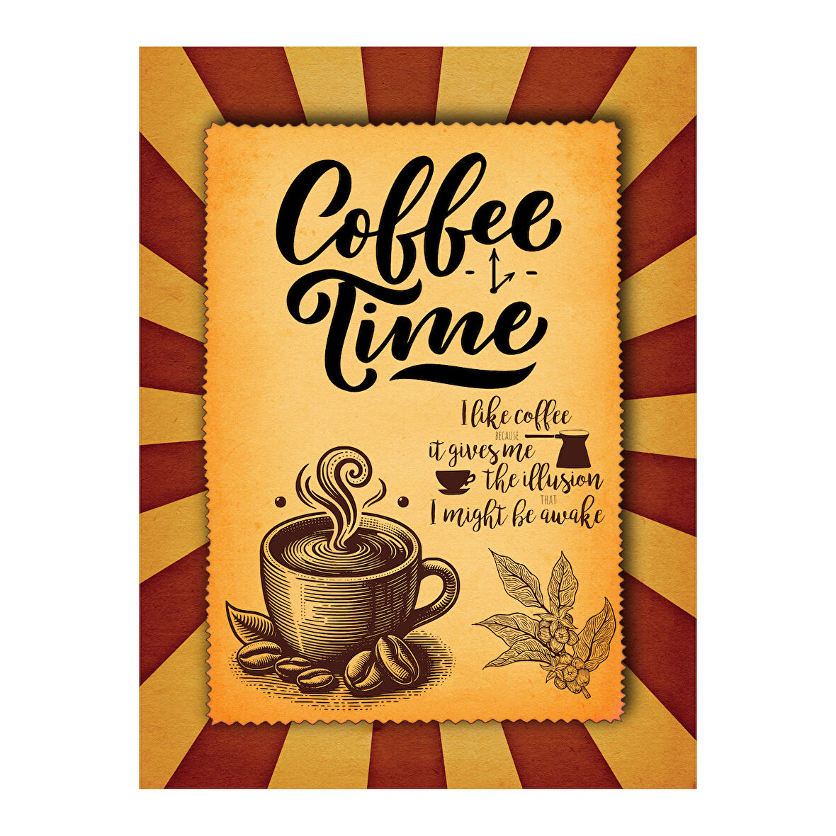 Coffee Time Temalı Dekoratif Ahşap Kahve Tablosu