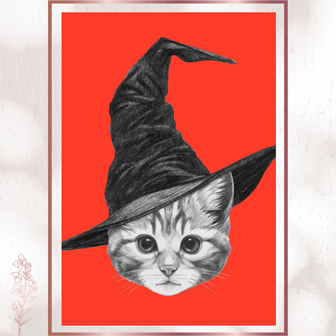 Cadı Şapkalı Sevimli Kedi - Eğlenceli Modern Poster