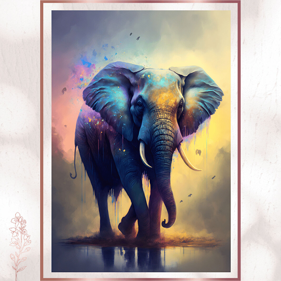 Renkli Fil Posteri - Güç ve Sanat Temalı Modern Tablo