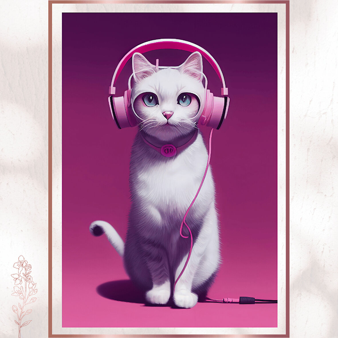 DJ Kedi - Pembe Kulaklıklı Modern Sevimli Poster