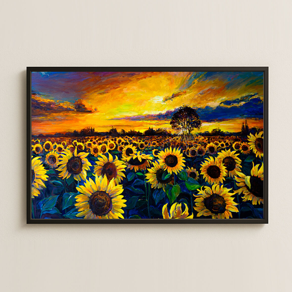 Ayçiçek Tarlası ve Gün Batımı UV Baskılı Tablo