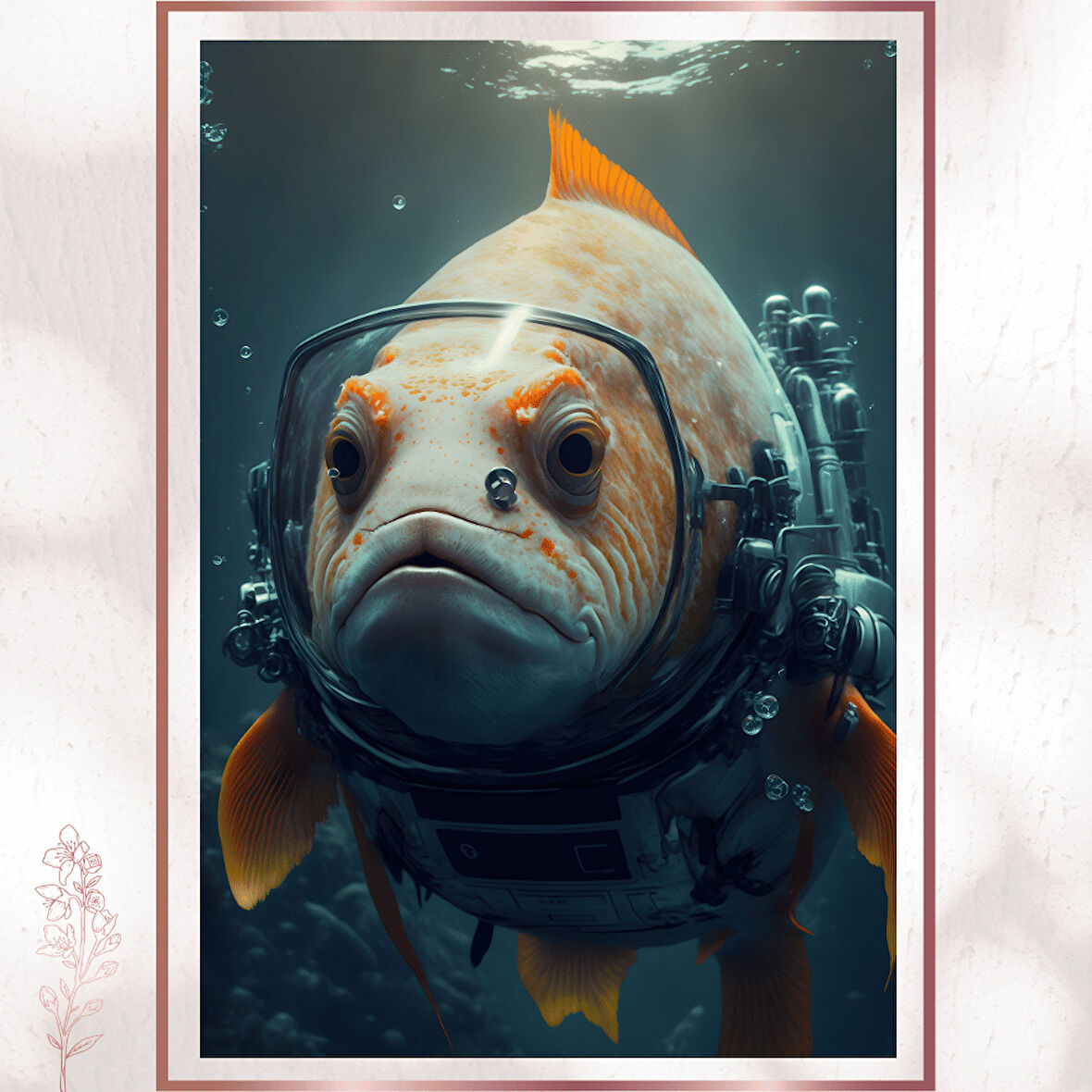 Dalgıç Astronot Balık - Fantastik Mizahi Sanat Posteri