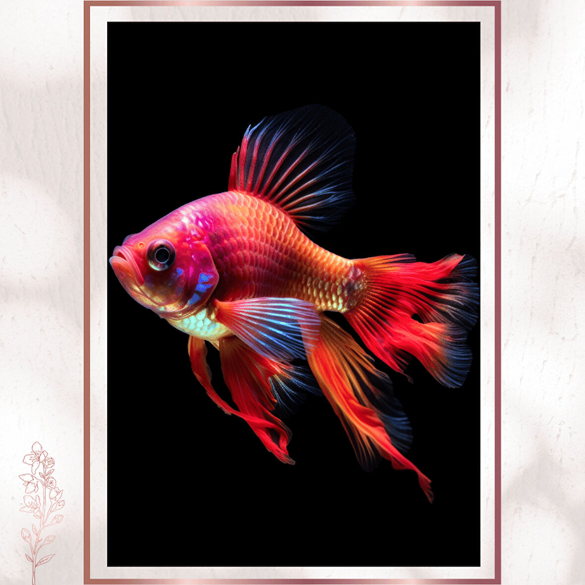 Neon Renkli Japon Balığı - Modern Su Altı Sanat Posteri
