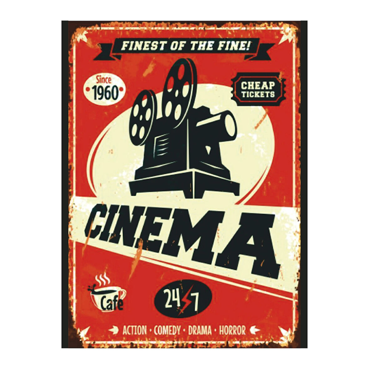 Retro Sinema Temalı Ahşap Poster Tablo | Vintage Film Dekorasyonu