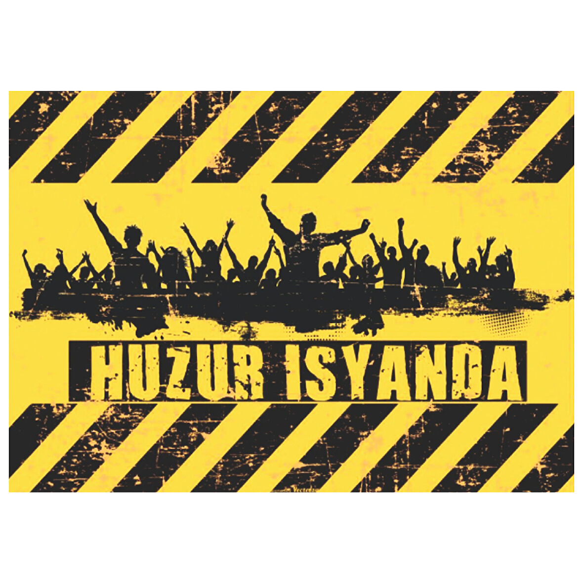 Huzur İsyanda Yazılı Sarı-Siyah Temalı Ahşap Retro Poster Tablo