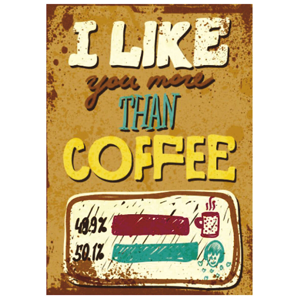 I Like You More Than Coffee Yazılı Espirili Ahşap Retro Poster Tablo
