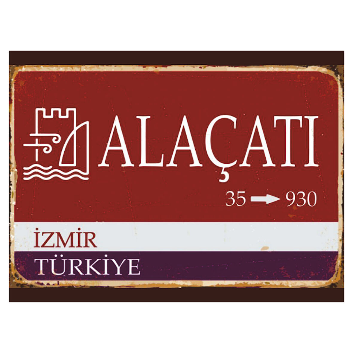 Alaçatı İzmir Türkiye Temalı Retro Ahşap Poster Tablo | Vintage Ege Dekoru