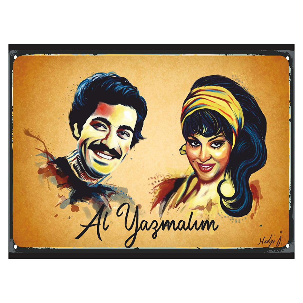 Al Yazmalım Temalı Retro Ahşap Poster Tablo | Yeşilçam Afiş Tasarımı