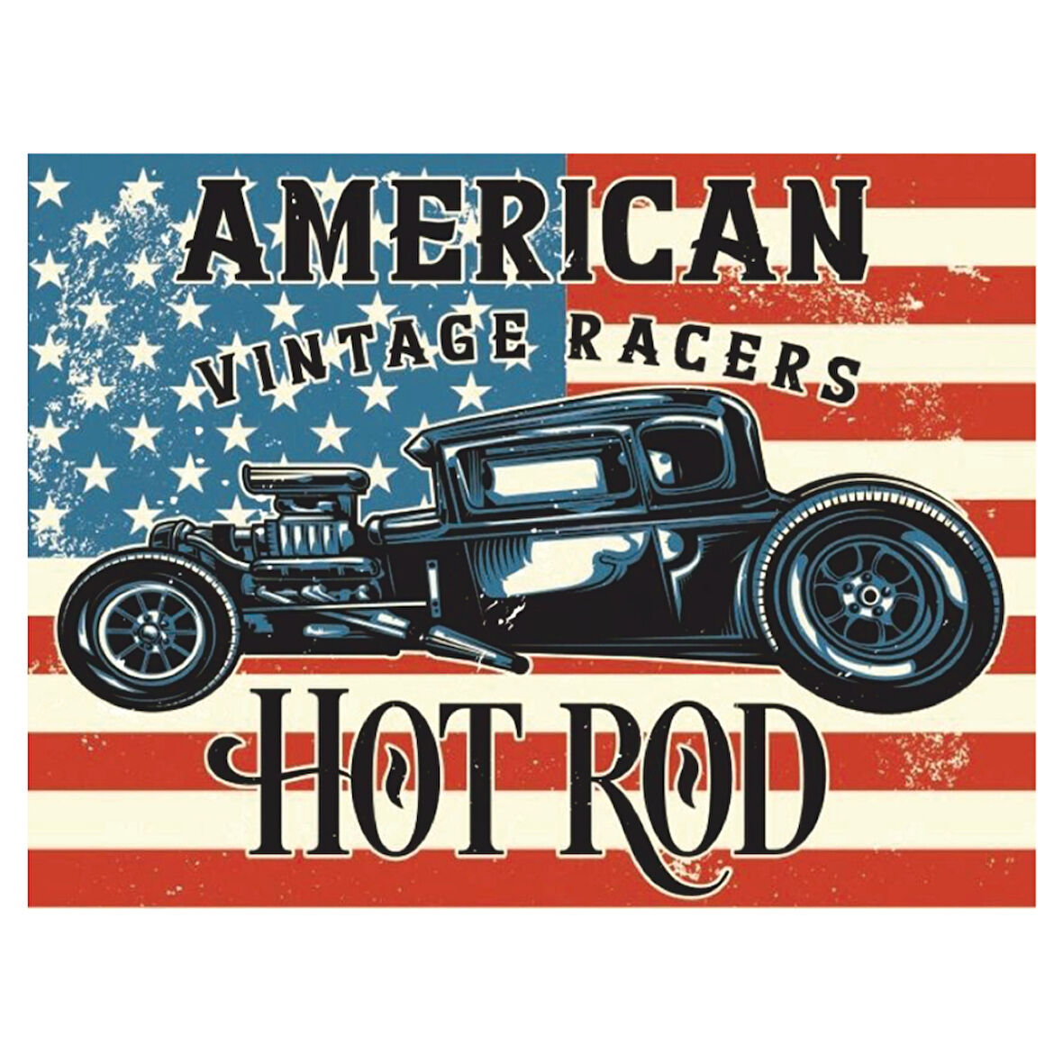 American Hot Rod Retro Ahşap Poster Tablo | Vintage Yarış Arabası Duvar Dekoru