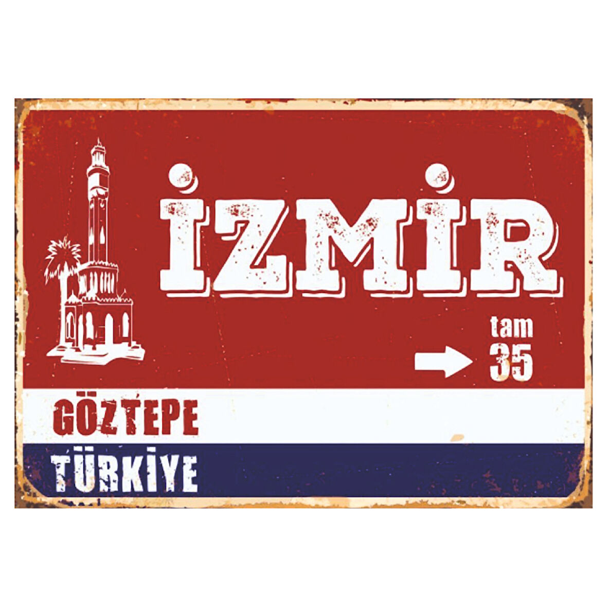 İzmir Göztepe Temalı Tam 35 Yazılı Ahşap Retro Poster Tablo