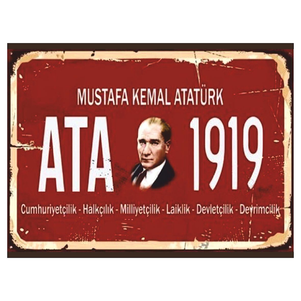 Atatürk 1919 Temalı Retro Ahşap Poster Tablo | Cumhuriyet ve İlke Dekoru