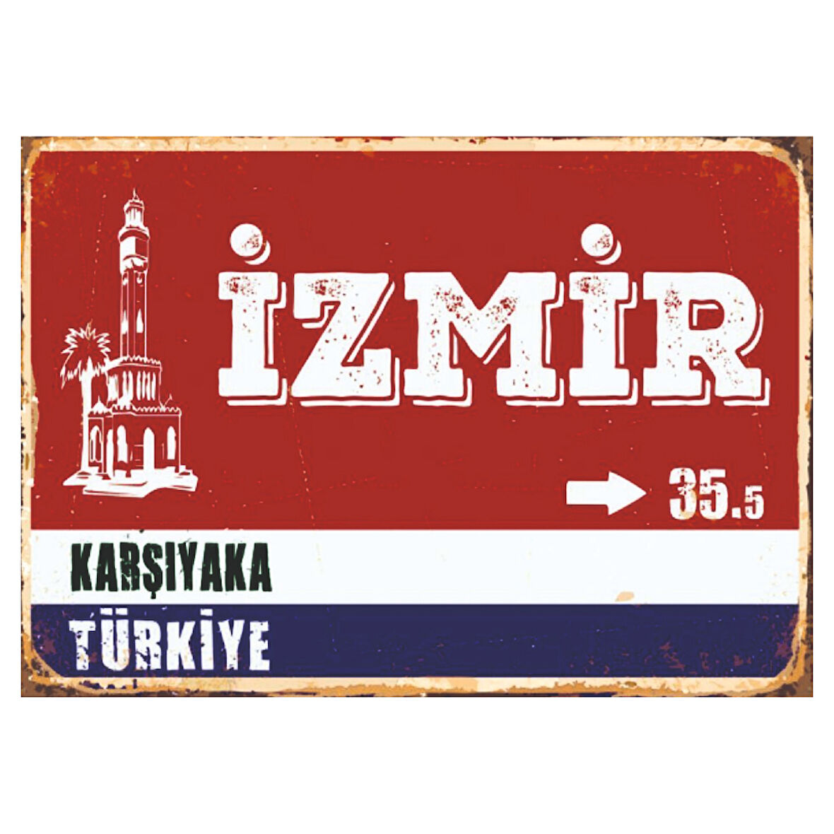 İzmir Karşıyaka Temalı 35.5 Yazılı Ahşap Retro Poster Tablo
