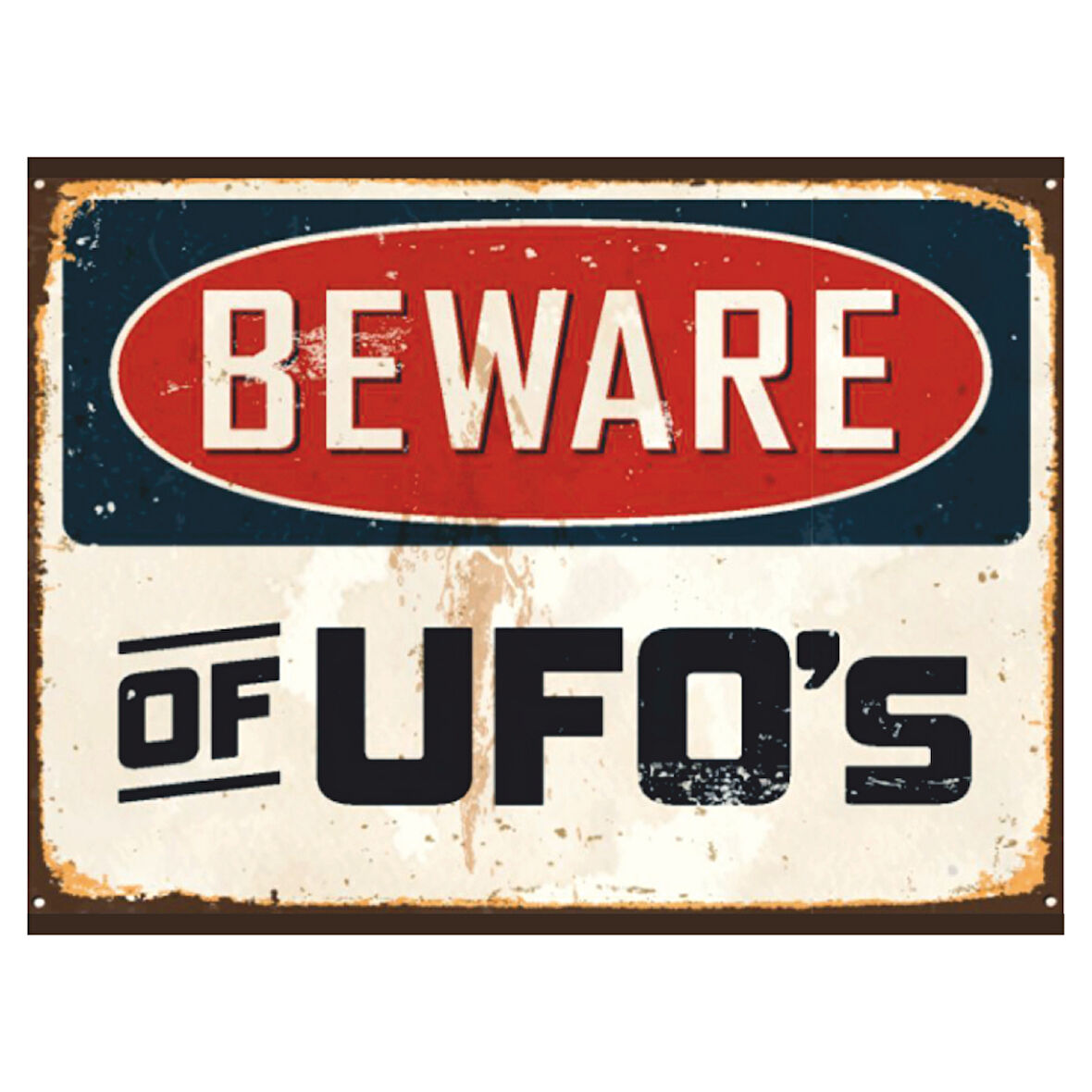 Beware of UFO's Retro Ahşap Poster Tablo | Vintage Uzaylı Uyarı Tasarımı