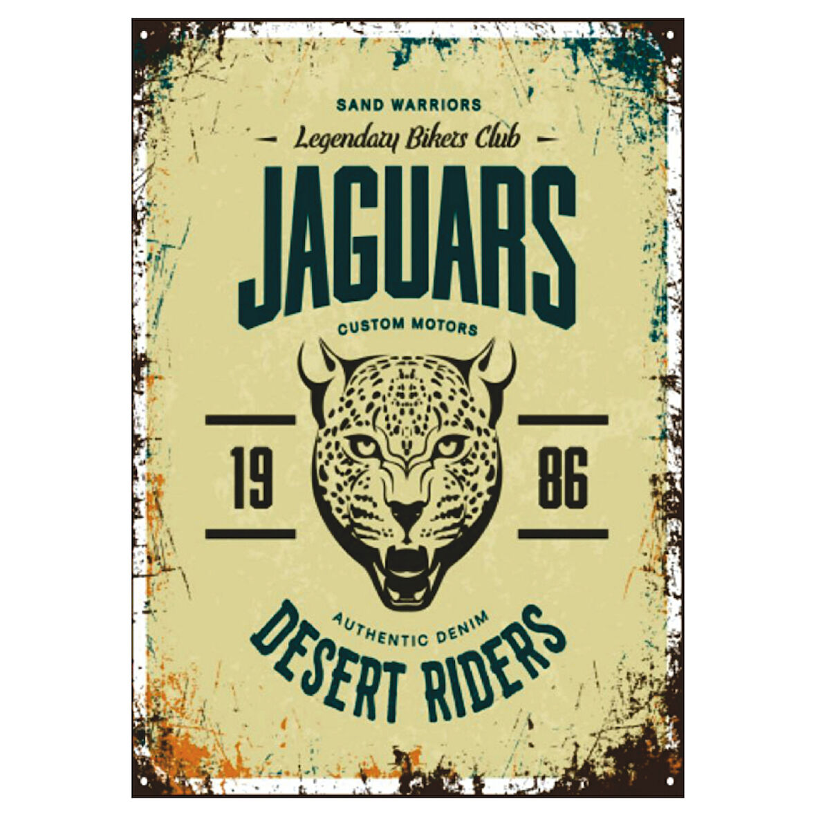 Jaguars Desert Riders Motosiklet Kulübü Temalı Ahşap Retro Poster Tablo