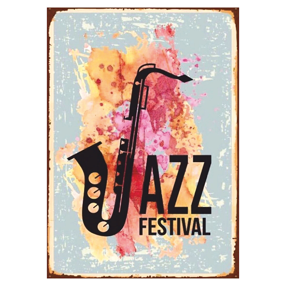 Jazz Festival Saksafon Temalı Ahşap Retro Poster Tablo
