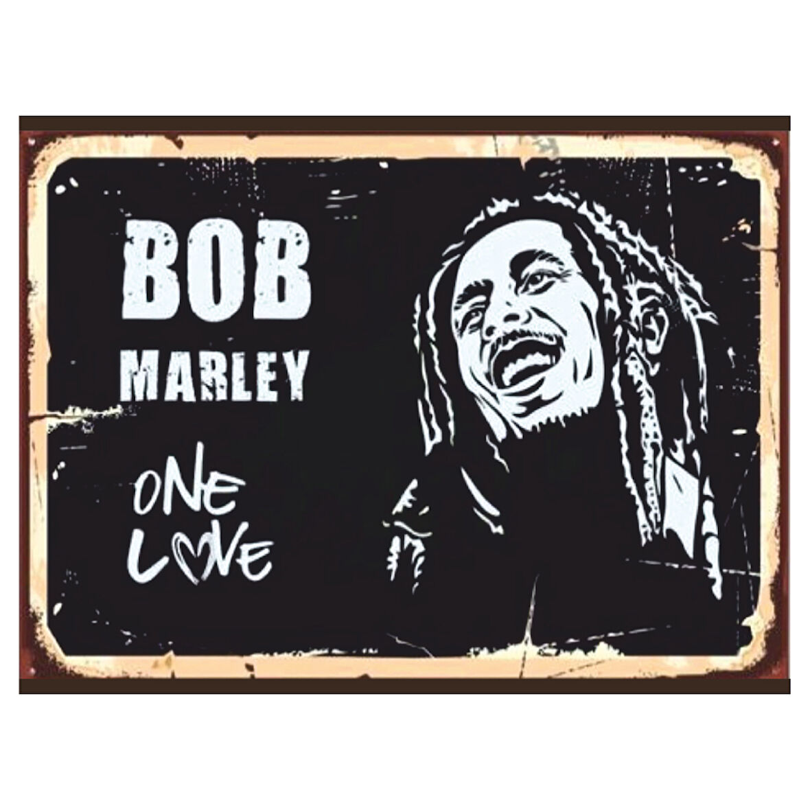 Bob Marley One Love Temalı Retro Ahşap Poster Tablo | Reggae Efsanesi Duvar Dekoru