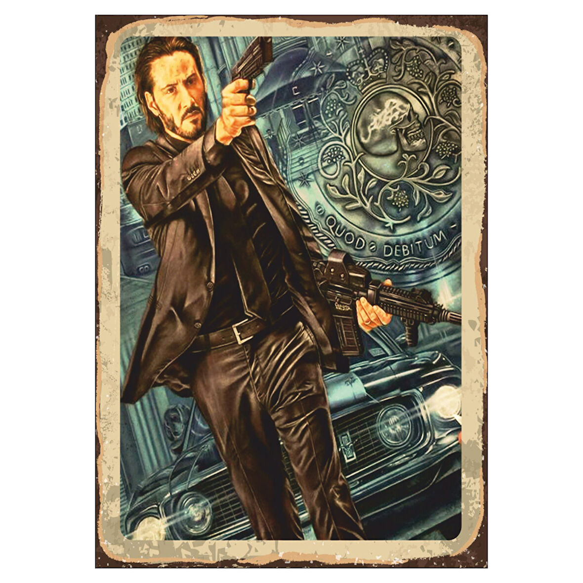 John Wick Aksiyon ve Continental Temalı Ahşap Retro Poster Tablo