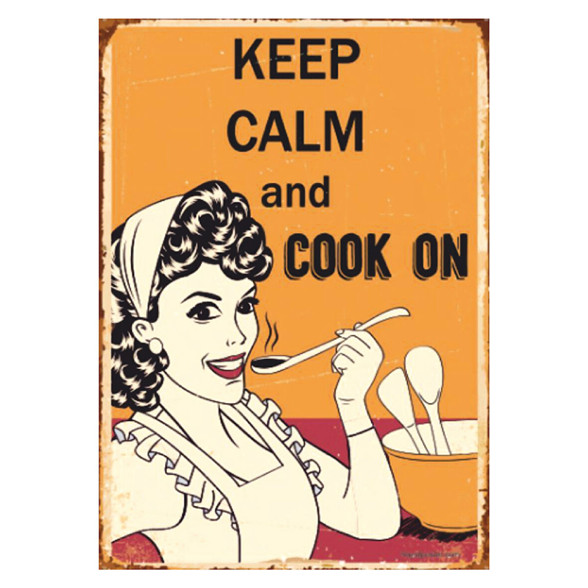 Keep Calm and Cook On Yazılı Ahşap Retro Mutfak Posteri