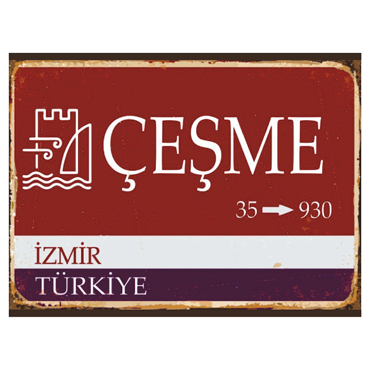 Çeşme İzmir Türkiye Temalı Retro Ahşap Poster Tablo | Vintage Ege Dekoru