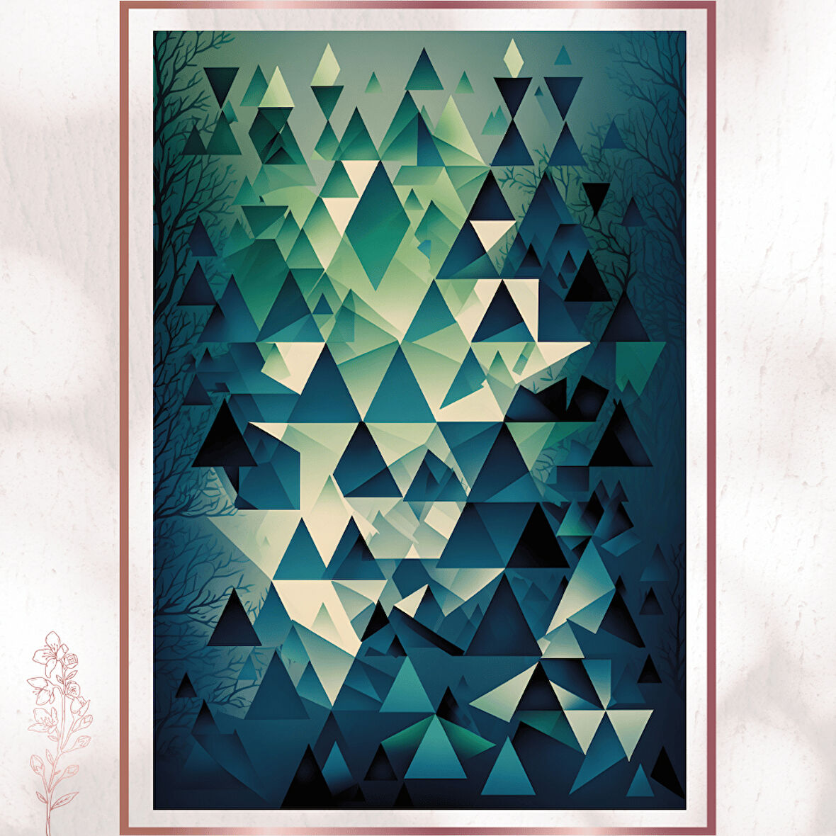 Soyut Üçgen Ağaçlar ve Doğa Tablosu - Modern Pleksi Orman Dekoru