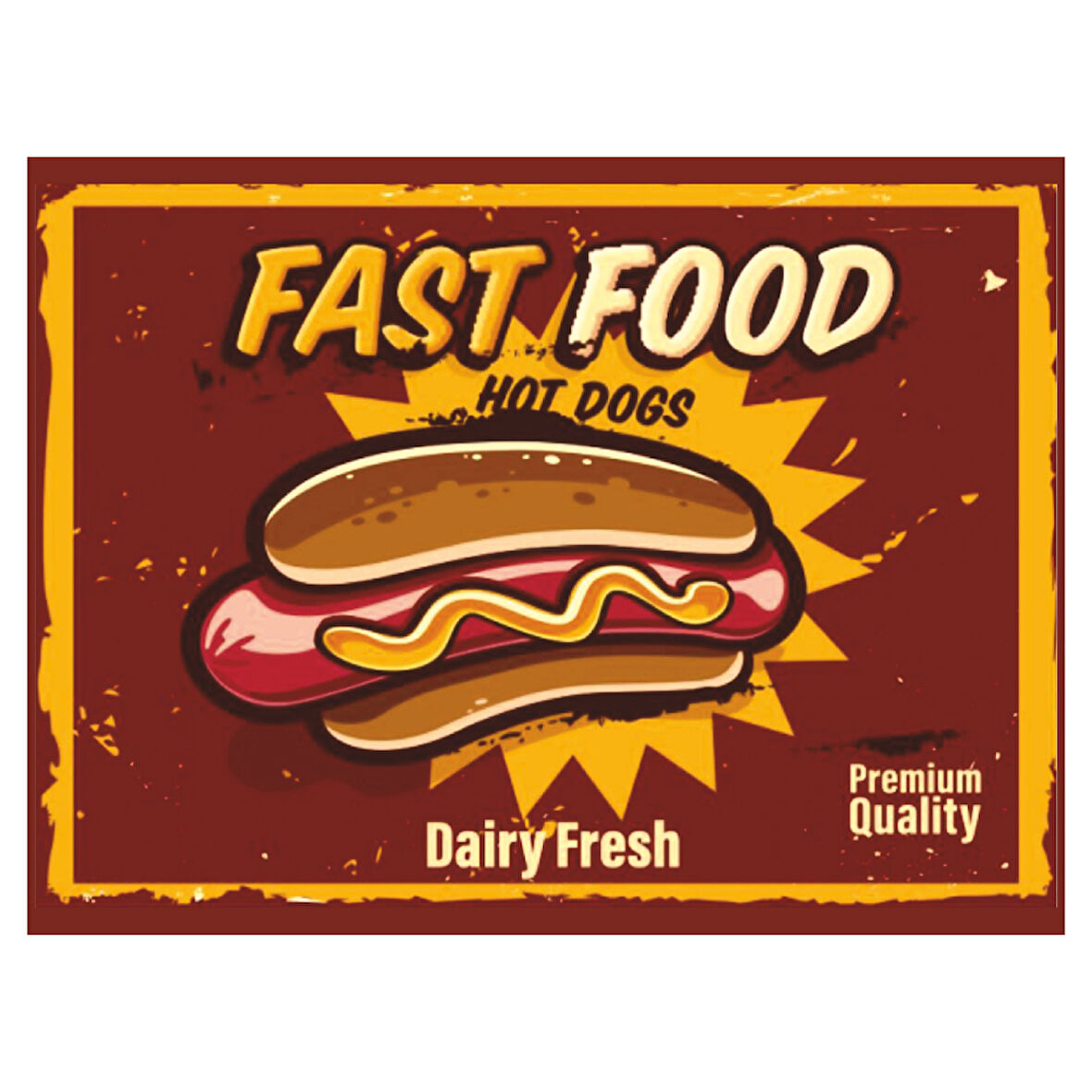 Hot Dog Temalı Retro Ahşap Poster Tablo | Vintage Fast Food Duvar Dekoru