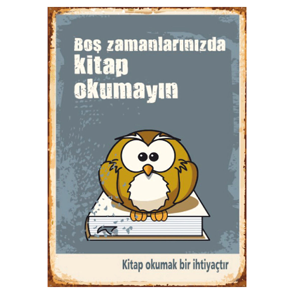 Kitap Okumak Bir İhtiyaçtır Yazılı Ahşap Retro Eğitim Posteri