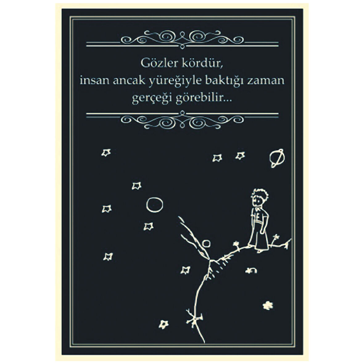 Küçük Prens Temalı Gözler Kördür Yazılı Ahşap Retro Poster Tablo