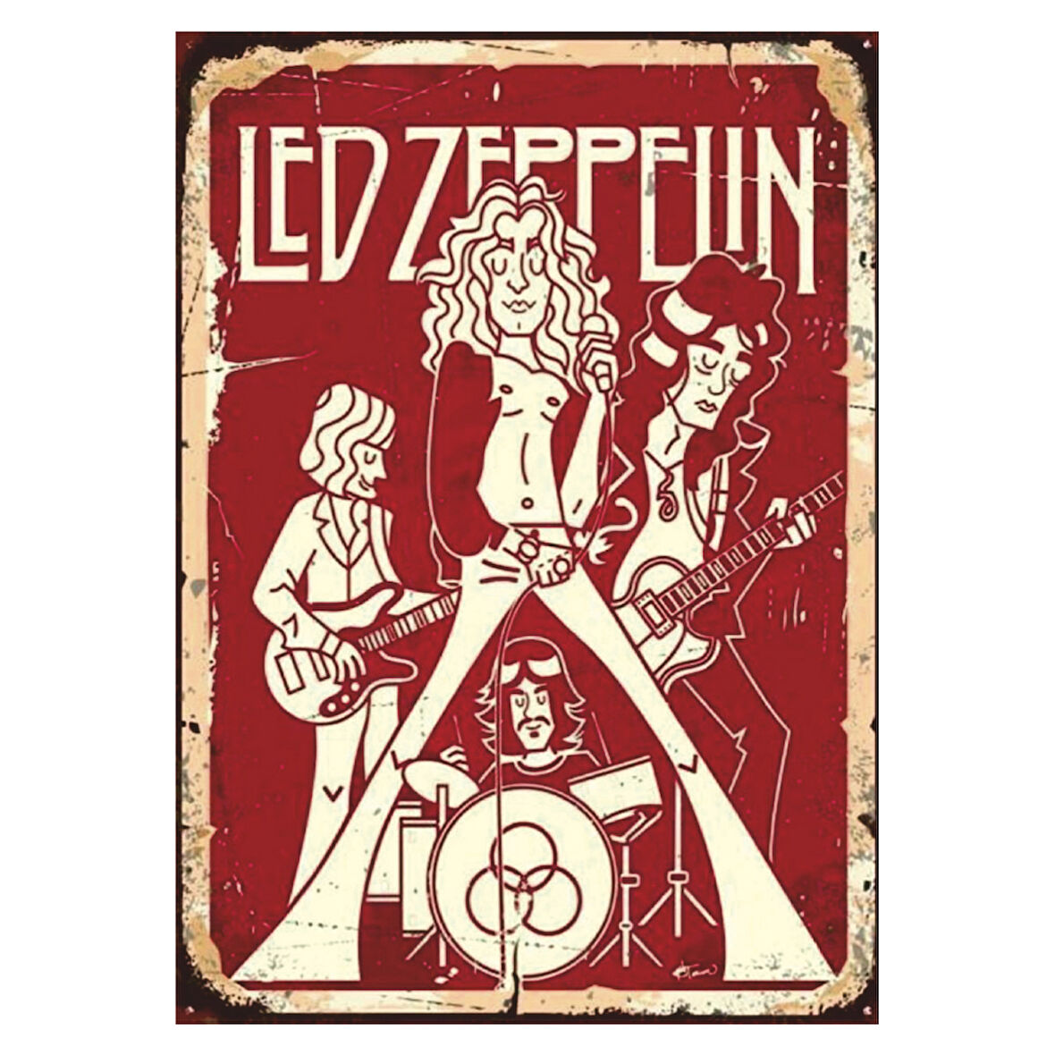 Led Zeppelin Temalı Karikatürize Rock Grubu Ahşap Retro Poster Tablo