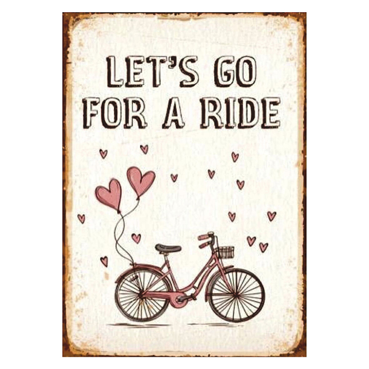 Let's Go For a Ride Yazılı Bisiklet Temalı Ahşap Retro Poster Tablo