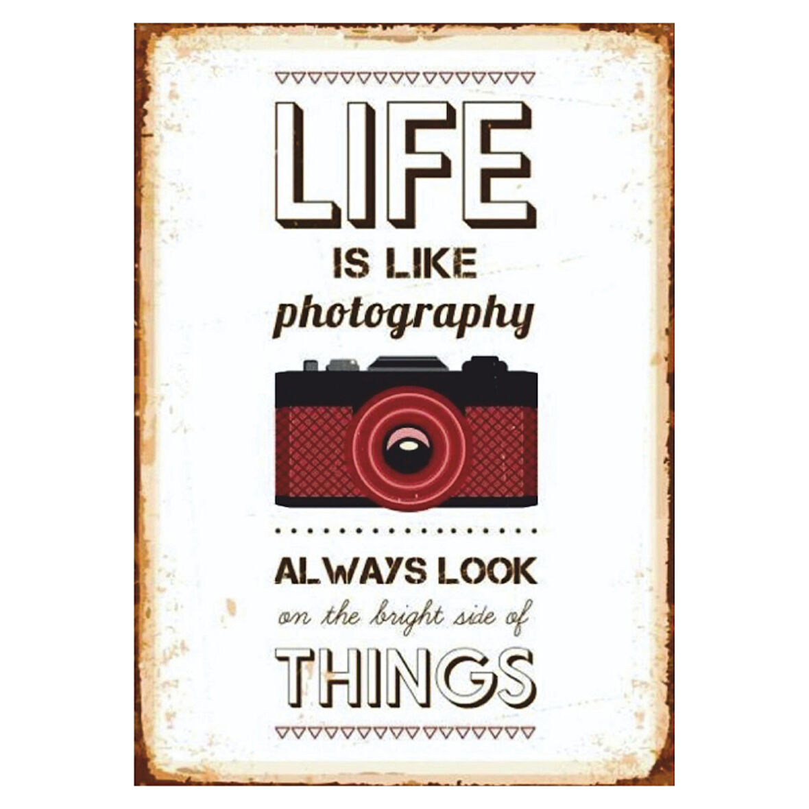 Life Is Like Photography Yazılı Fotoğraf Makinesi Temalı Ahşap Retro Poster Tablo