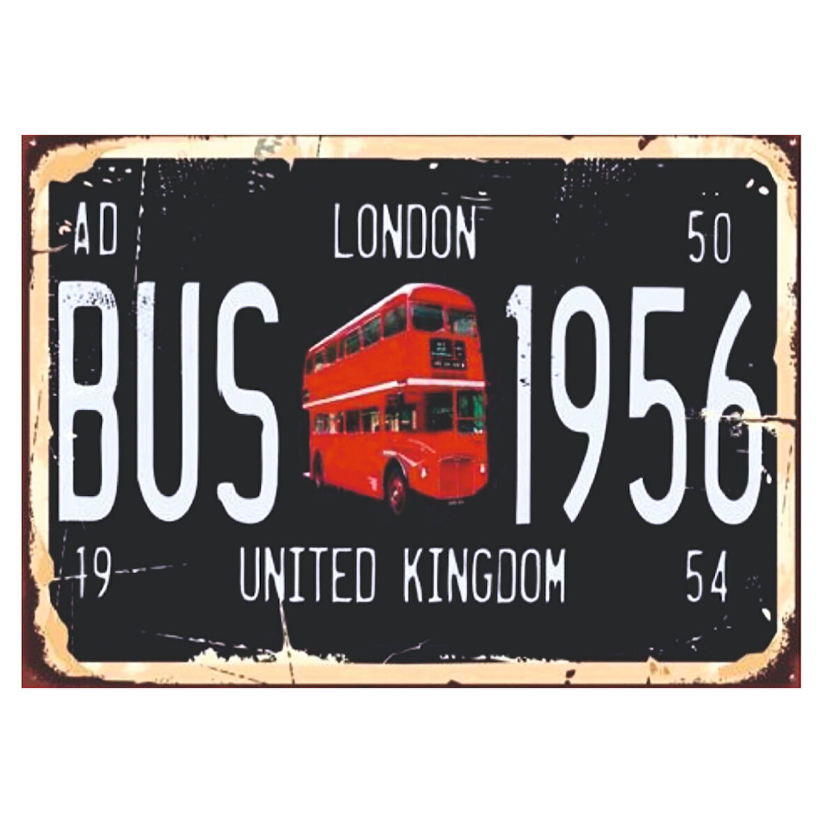 London 1956 Kırmızı Otobüs Temalı Ahşap Retro Poster Tablo