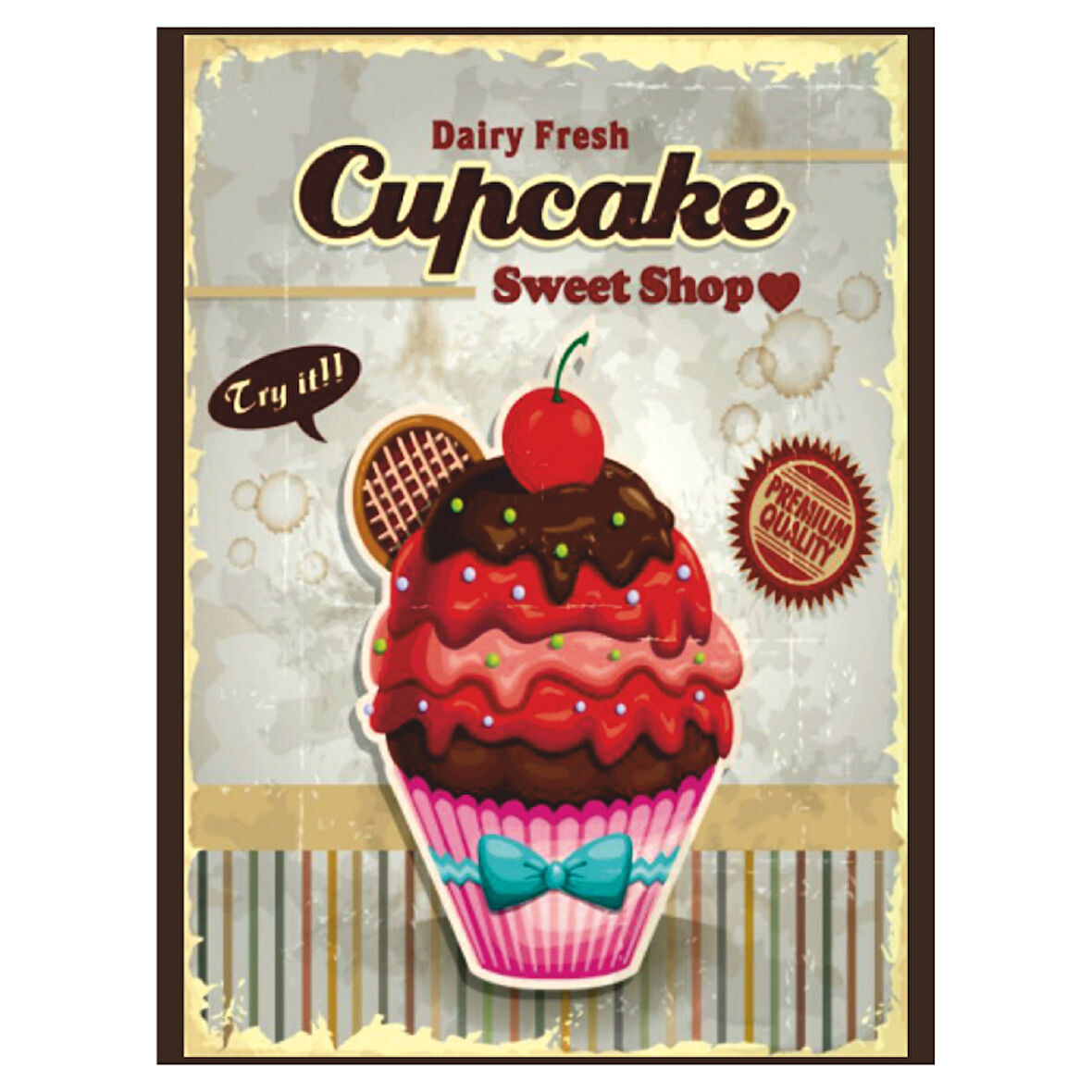 Cupcake Sweet Shop Temalı Retro Ahşap Poster Tablo | Vintage Tatlı Dükkanı Dekoru