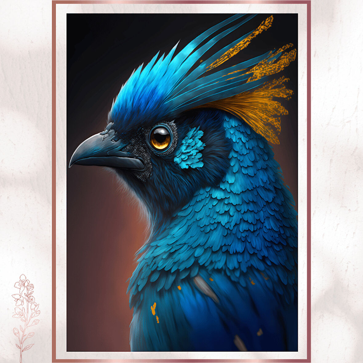 Safir Taçlı Egzotik Kuş Duvar Dekoru