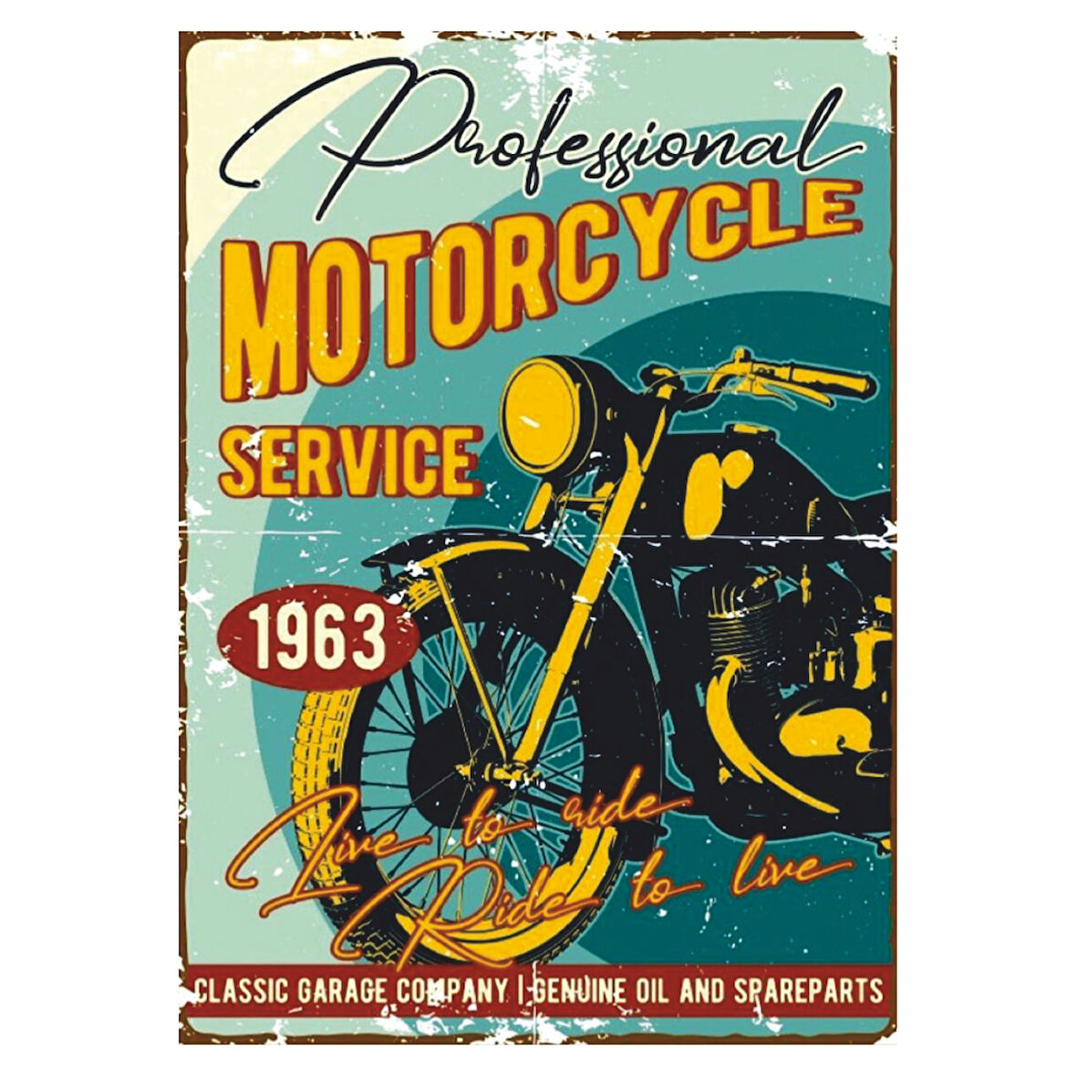 1963 Professional Motorcycle Service Temalı Ahşap Retro Poster Tablo