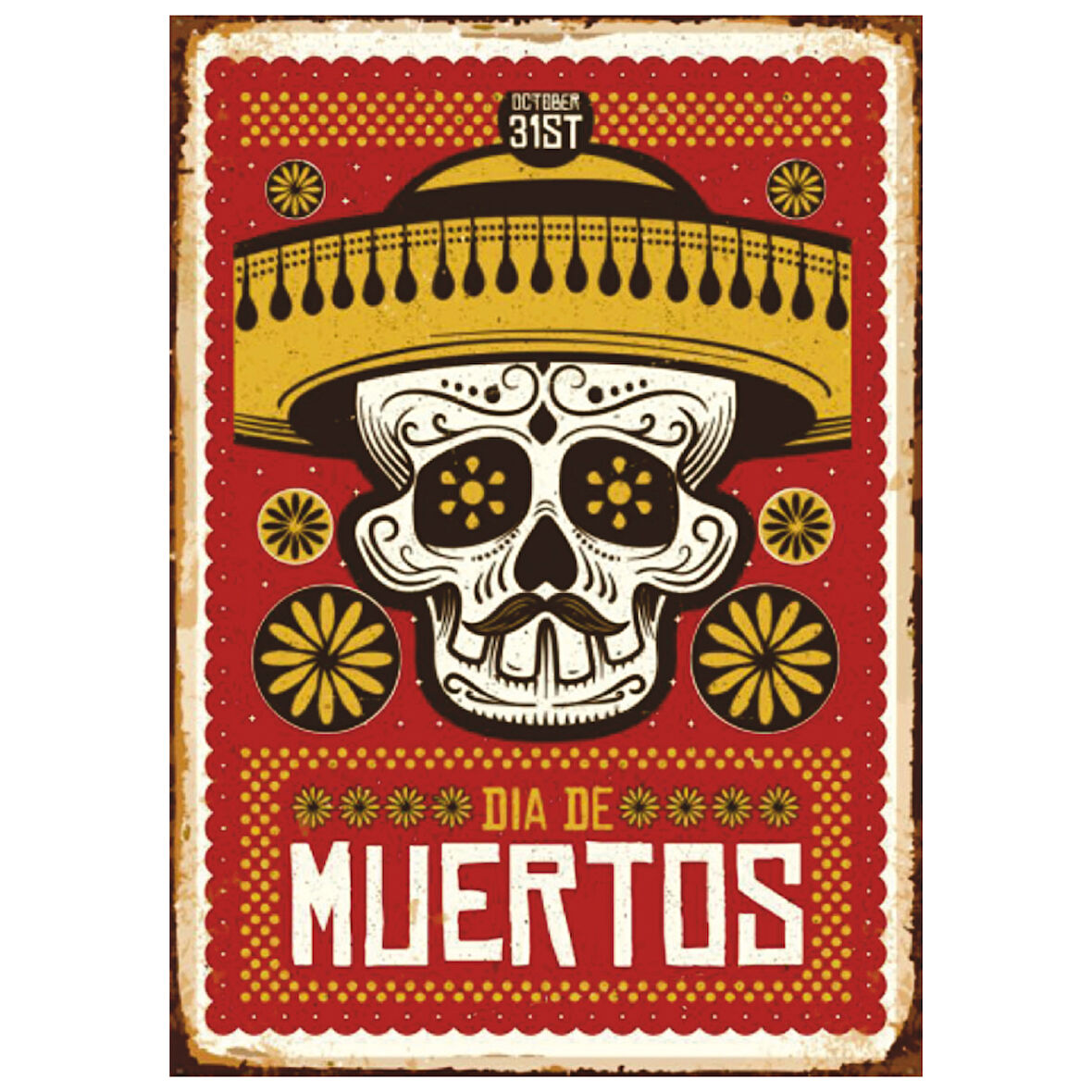 Dia de Muertos Temalı Meksika Şeker Kafatası Ahşap Retro Poster Tablo