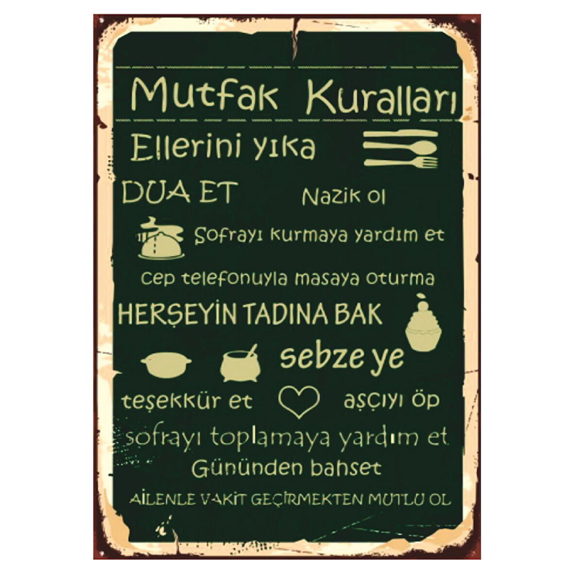 Retro Mutfak Kuralları Temalı Ahşap Poster Tablo