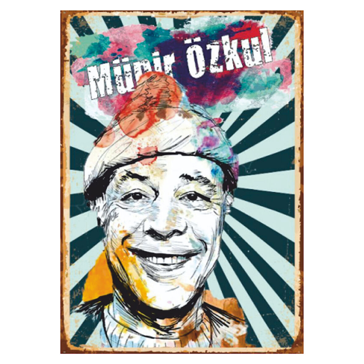 Münir Özkul Portresi Temalı Ahşap Retro Türk Sineması Poster Tablo
