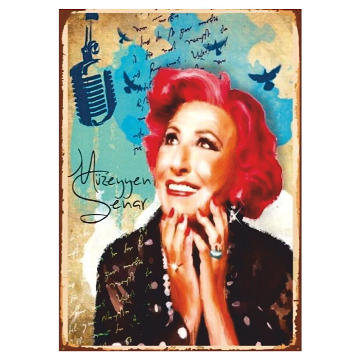 Müzeyyen Senar Portresi Temalı Ahşap Retro Türk Sanat Müziği Poster Tablo