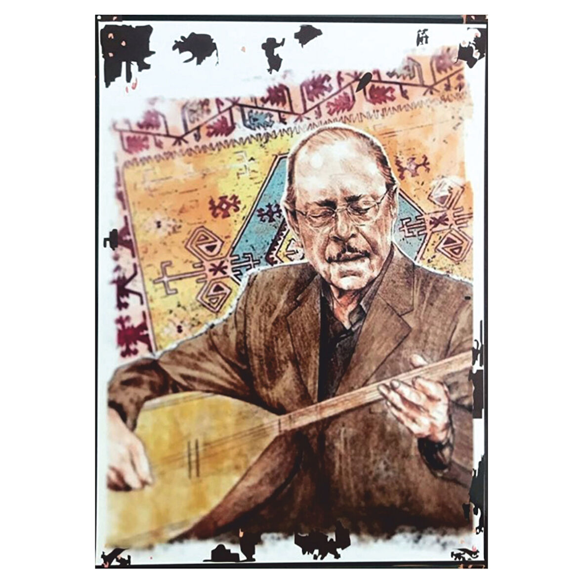 Neşet Ertaş Portresi Temalı Ahşap Retro Türk Halk Müziği Poster Tablo