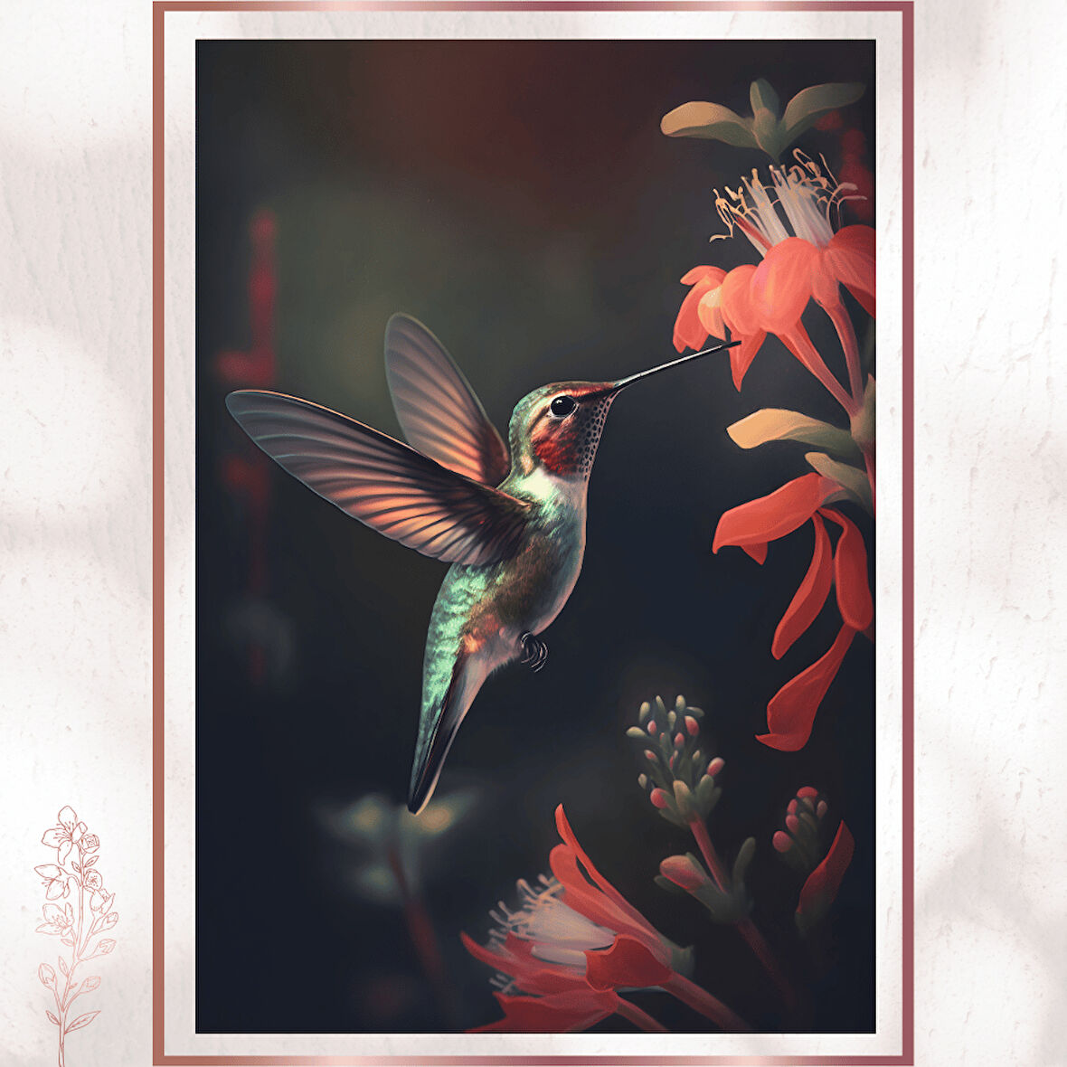 Çiçekte Duran Zarafet Sinek Kuşu Duvar Dekoru