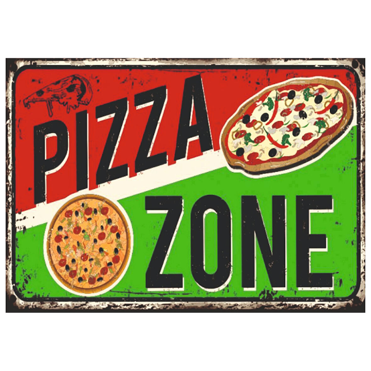 Pizza Zone Retro Ahşap Tablo - İtalyan Temalı Nostaljik Tasarım