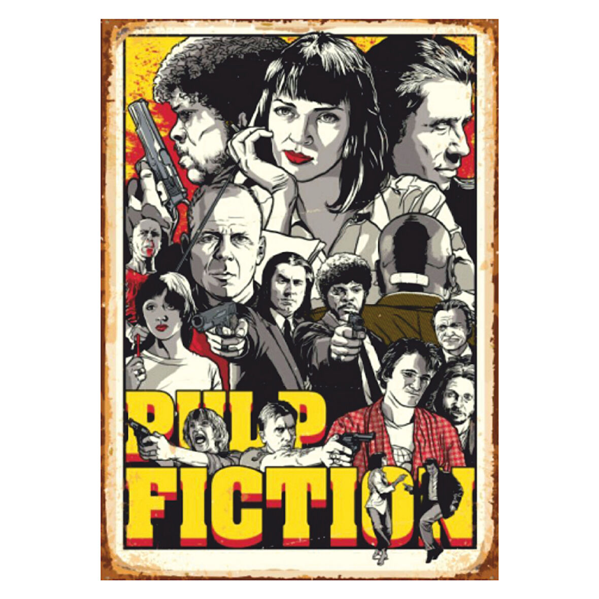 Pulp Fiction Retro Ahşap Tablo - Tarantino Temalı Film Posteri Tasarımı