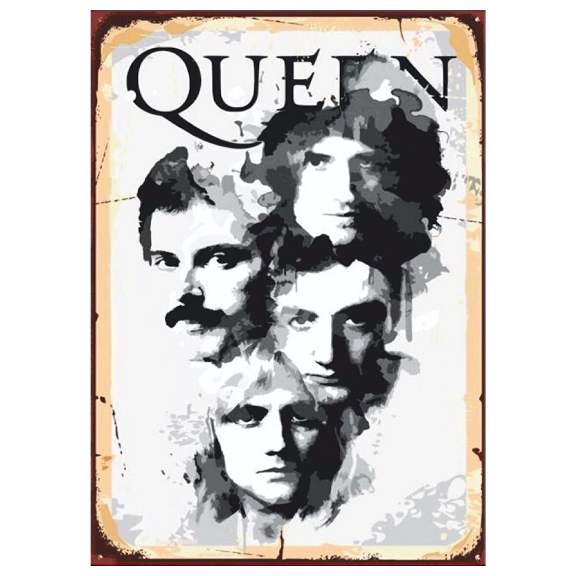 Queen Grup Retro Ahşap Tablo - Siyah Beyaz Müzik Efsanesi Poster Tasarımı