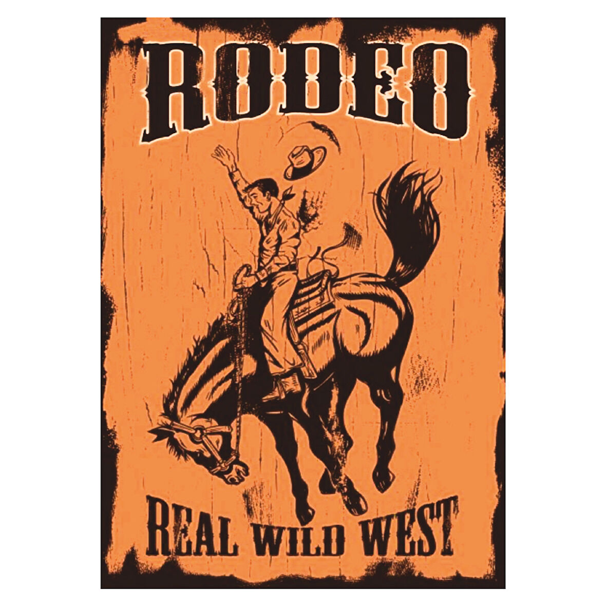Rodeo Kovboy Temalı Retro Ahşap Tablo - Western Wild West Tasarımı