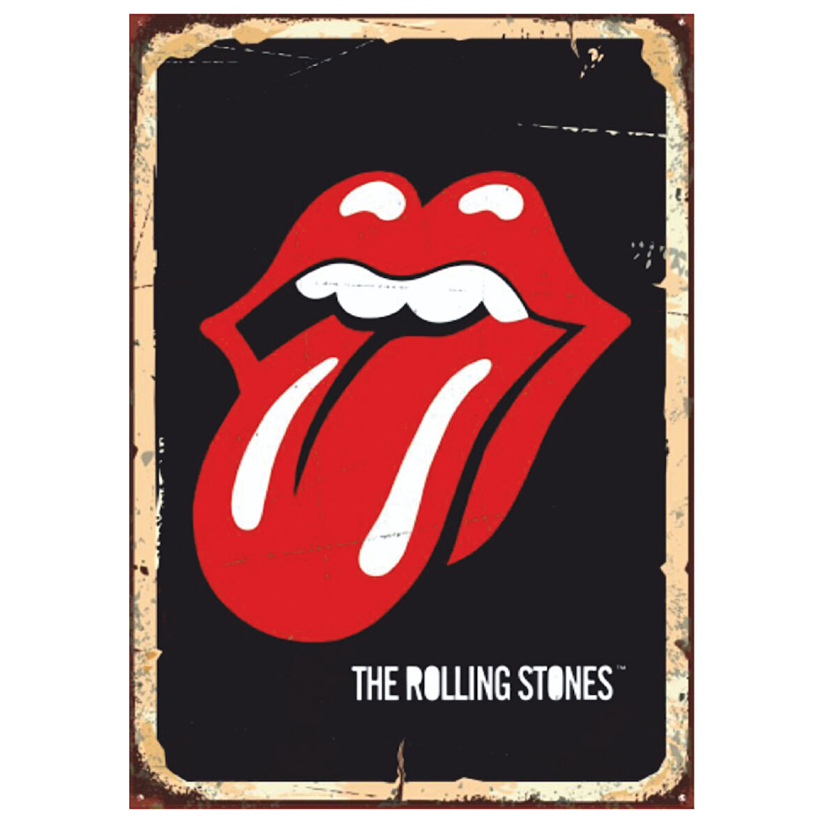 The Rolling Stones Retro Ahşap Tablo - İkonik Dil ve Dudak Logosu Tasarımı