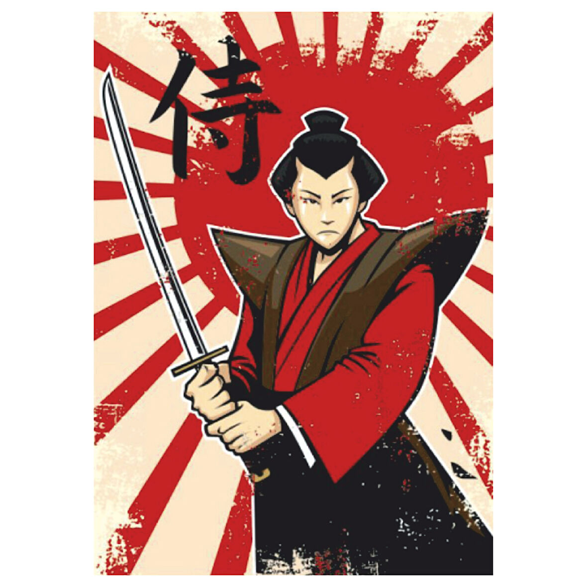 Samuray Temalı Retro Ahşap Tablo - Japon Savaş Sanatları ve Doğu Estetiği